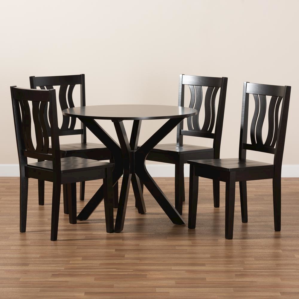 Transitional Dark Brown Finished Wood 5-Piece Dining Set