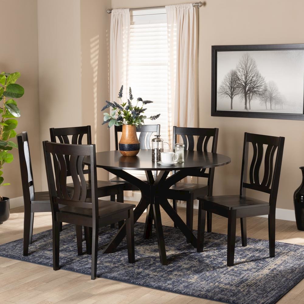 Transitional Dark Brown Finished Wood 7-Piece Dining Set