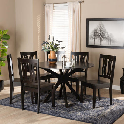 Transitional Dark Brown Finished Wood 7-Piece Dining Set