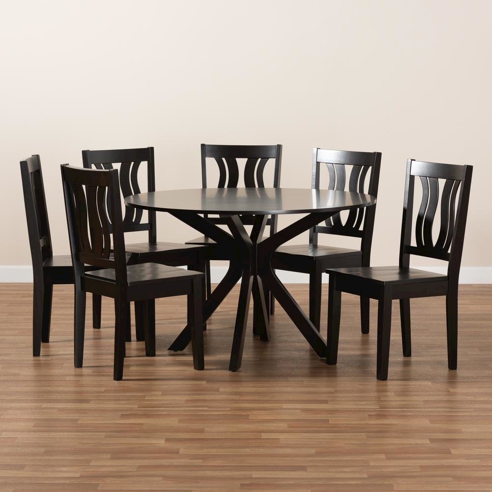 Transitional Dark Brown Finished Wood 7-Piece Dining Set