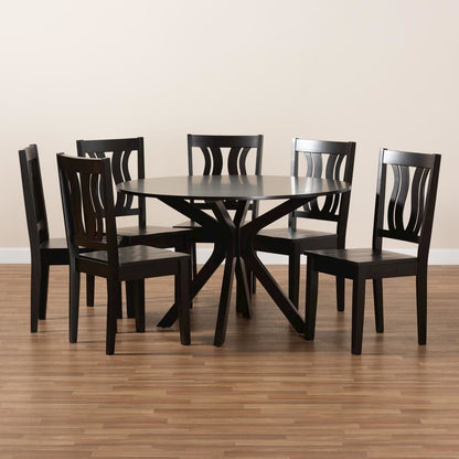 Transitional Dark Brown Finished Wood 7-Piece Dining Set