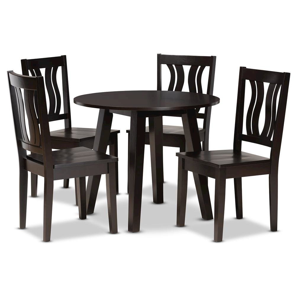 Transitional Dark Brown Finished Wood 5-Piece Dining Set