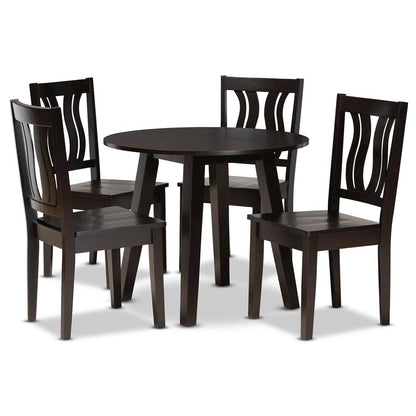 Transitional Dark Brown Finished Wood 5-Piece Dining Set