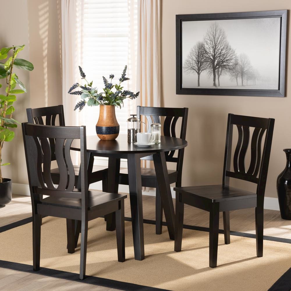 Transitional Dark Brown Finished Wood 5-Piece Dining Set