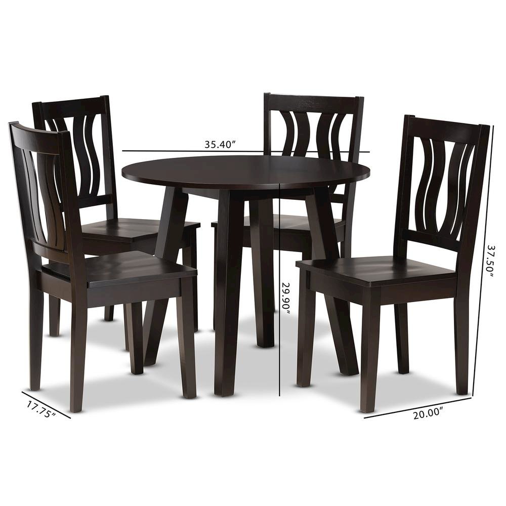 Transitional Dark Brown Finished Wood 5-Piece Dining Set