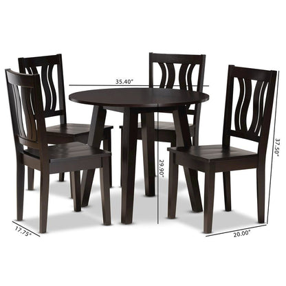 Transitional Dark Brown Finished Wood 5-Piece Dining Set