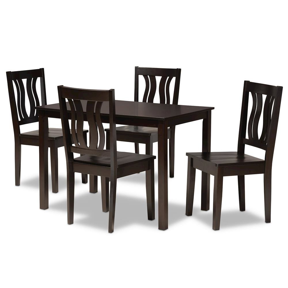 Transitional Dark Brown Finished Wood 5-Piece Dining Set