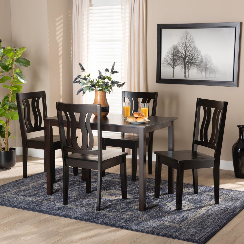 Transitional Dark Brown Finished Wood 5-Piece Dining Set