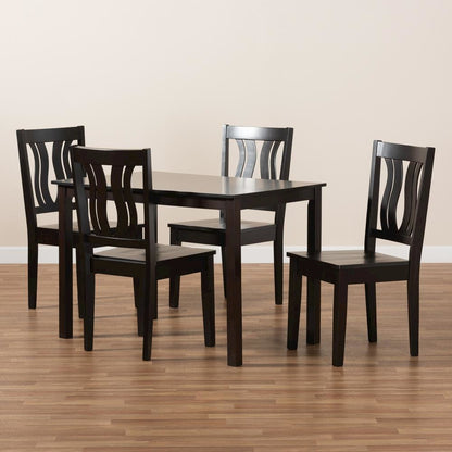 Transitional Dark Brown Finished Wood 5-Piece Dining Set