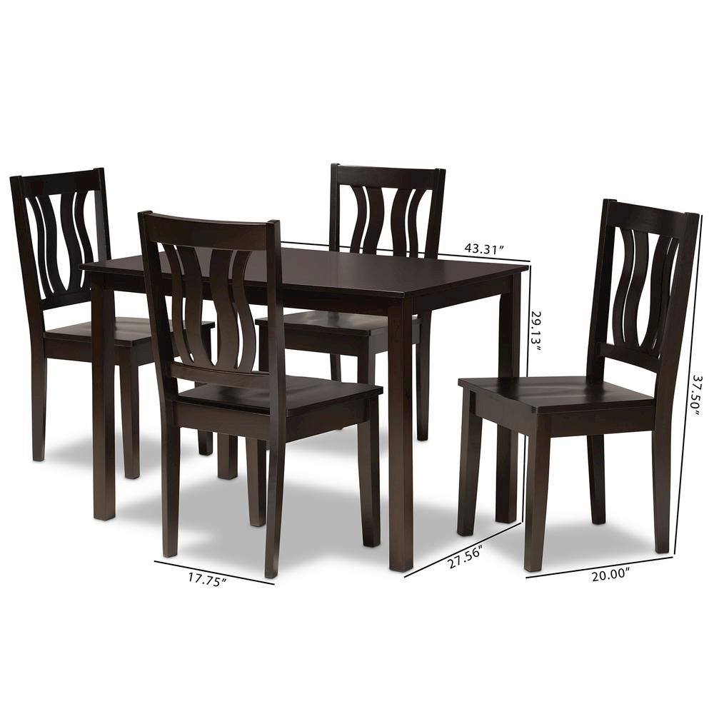 Transitional Dark Brown Finished Wood 5-Piece Dining Set