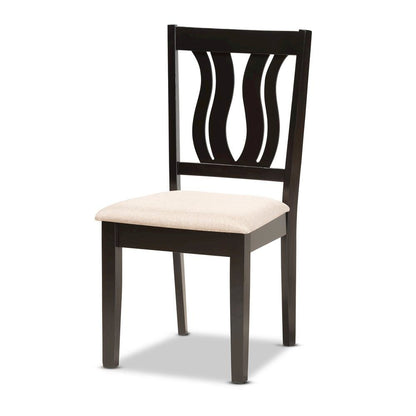 Sand Fabric Upholstered and Dark Brown Finished Wood 7-Piece Dining Set