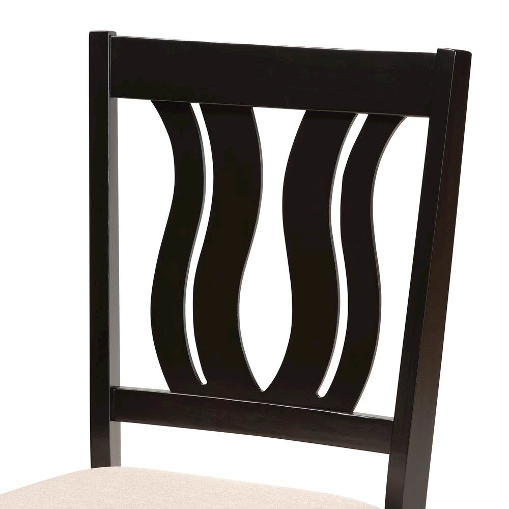 Sand Fabric Upholstered and Dark Brown Finished Wood 7-Piece Dining Set