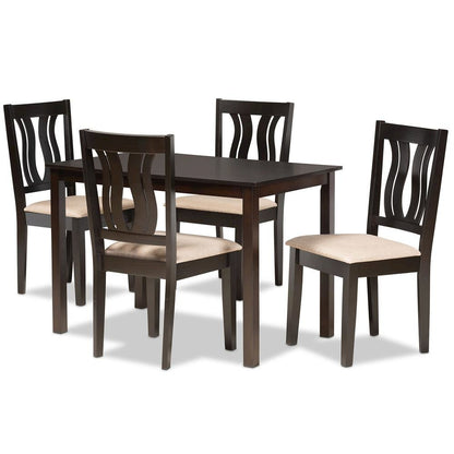Sand Fabric Upholstered and Dark Brown Finished Wood 5-Piece Dining Set