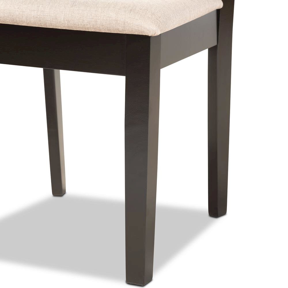 Sand Fabric Upholstered and Dark Brown Finished Wood 5-Piece Dining Set