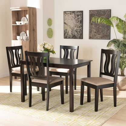 Sand Fabric Upholstered and Dark Brown Finished Wood 5-Piece Dining Set