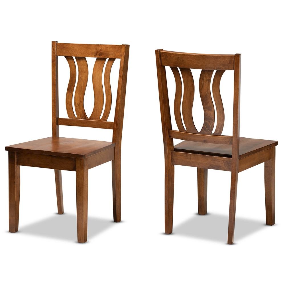 Transitional Walnut Brown Finished Wood 2-Piece Dining Chair Set