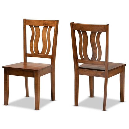 Transitional Walnut Brown Finished Wood 2-Piece Dining Chair Set