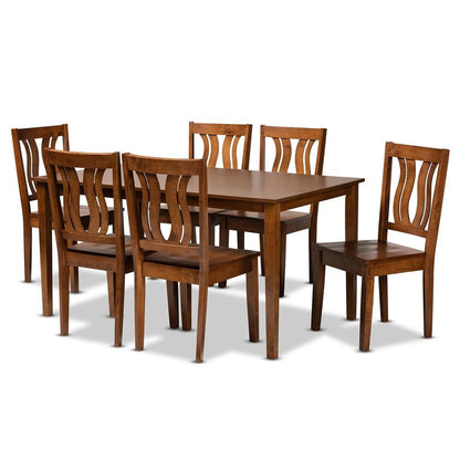 Transitional Walnut Brown Finished Wood 7-Piece Dining Set