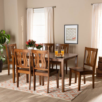 Transitional Walnut Brown Finished Wood 7-Piece Dining Set