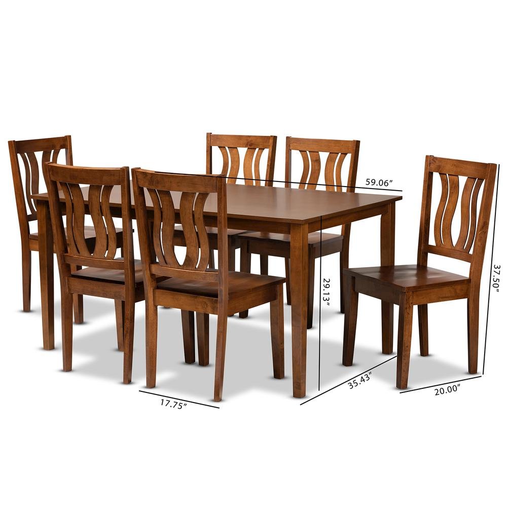 Transitional Walnut Brown Finished Wood 7-Piece Dining Set