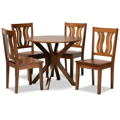 Transitional Walnut Brown Finished Wood 5-Piece Dining Set