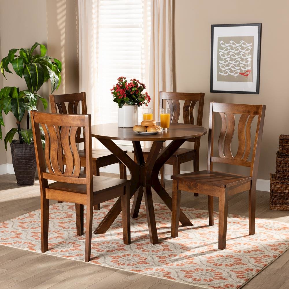 Transitional Walnut Brown Finished Wood 5-Piece Dining Set