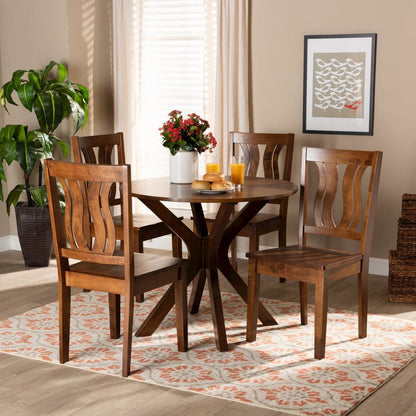 Transitional Walnut Brown Finished Wood 5-Piece Dining Set