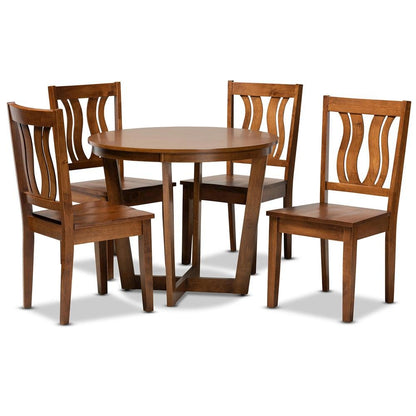 Transitional Walnut Brown Finished Wood 5-Piece Dining Set