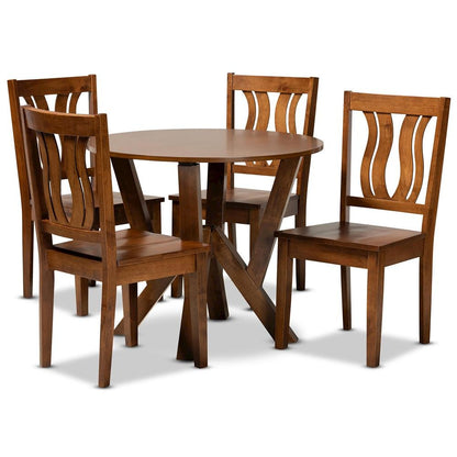 Transitional Walnut Brown Finished Wood 5-Piece Dining Set