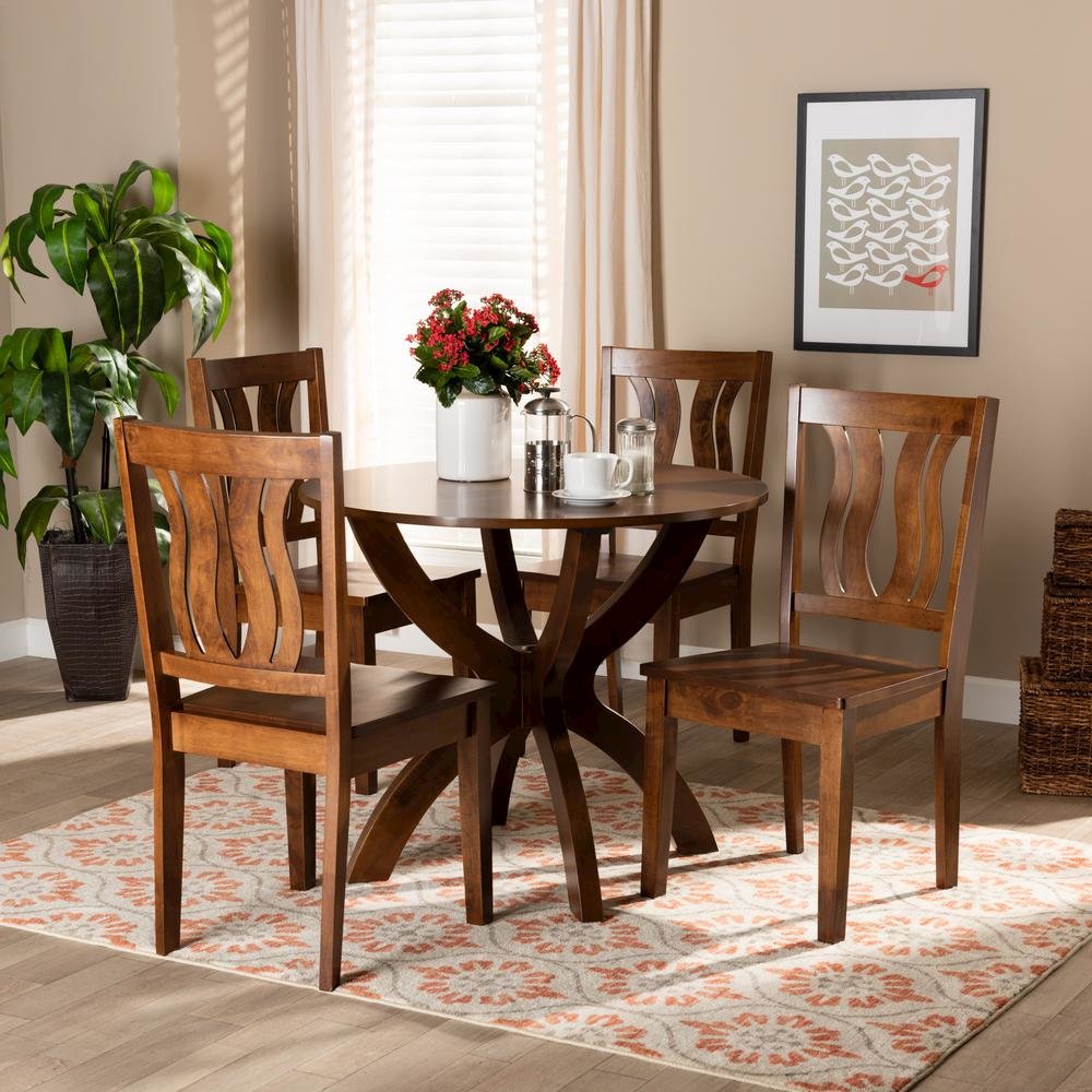 Transitional Walnut Brown Finished Wood 5-Piece Dining Set