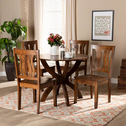 Transitional Walnut Brown Finished Wood 5-Piece Dining Set