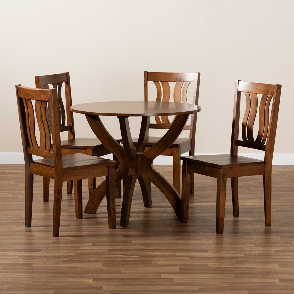 Transitional Walnut Brown Finished Wood 5-Piece Dining Set