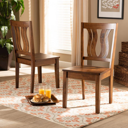 Transitional Walnut Brown Finished Wood 2-Piece Dining Chair Set