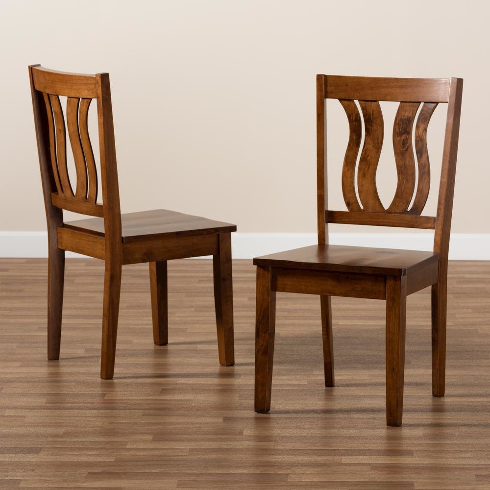 Transitional Walnut Brown Finished Wood 2-Piece Dining Chair Set