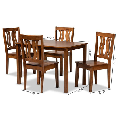 Transitional Walnut Brown Finished Wood 5-Piece Dining Set