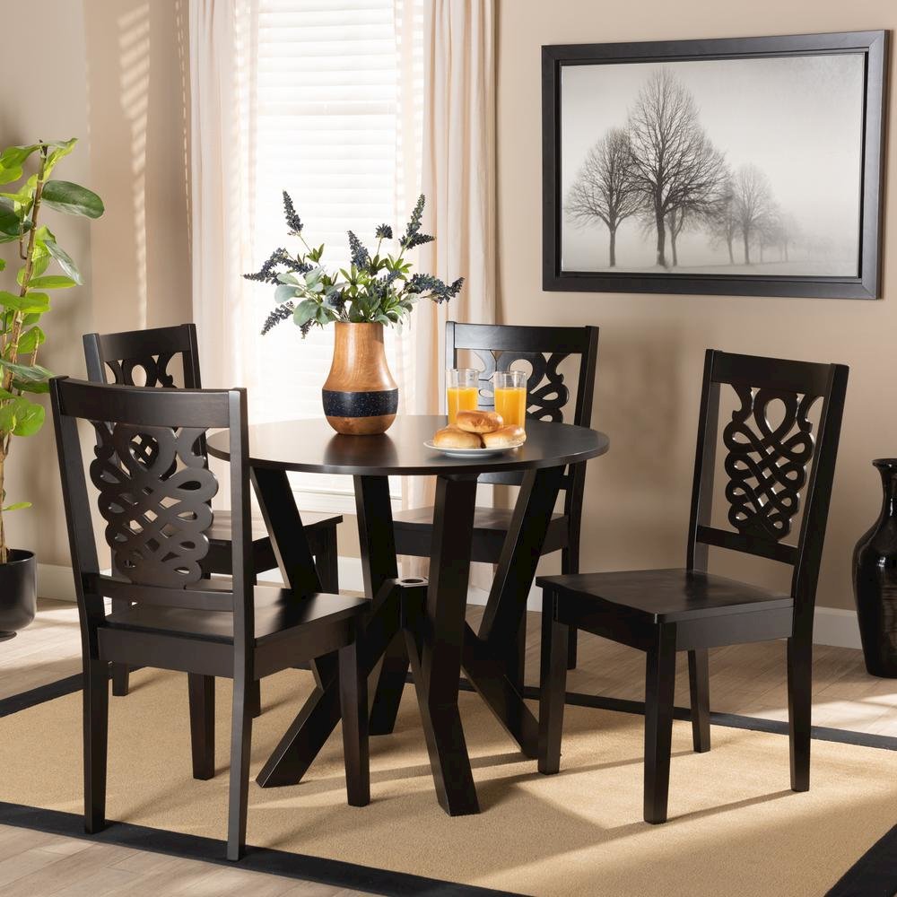 Transitional Dark Brown Finished Wood 5-Piece Dining Set