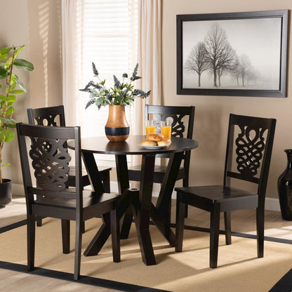 Transitional Dark Brown Finished Wood 5-Piece Dining Set