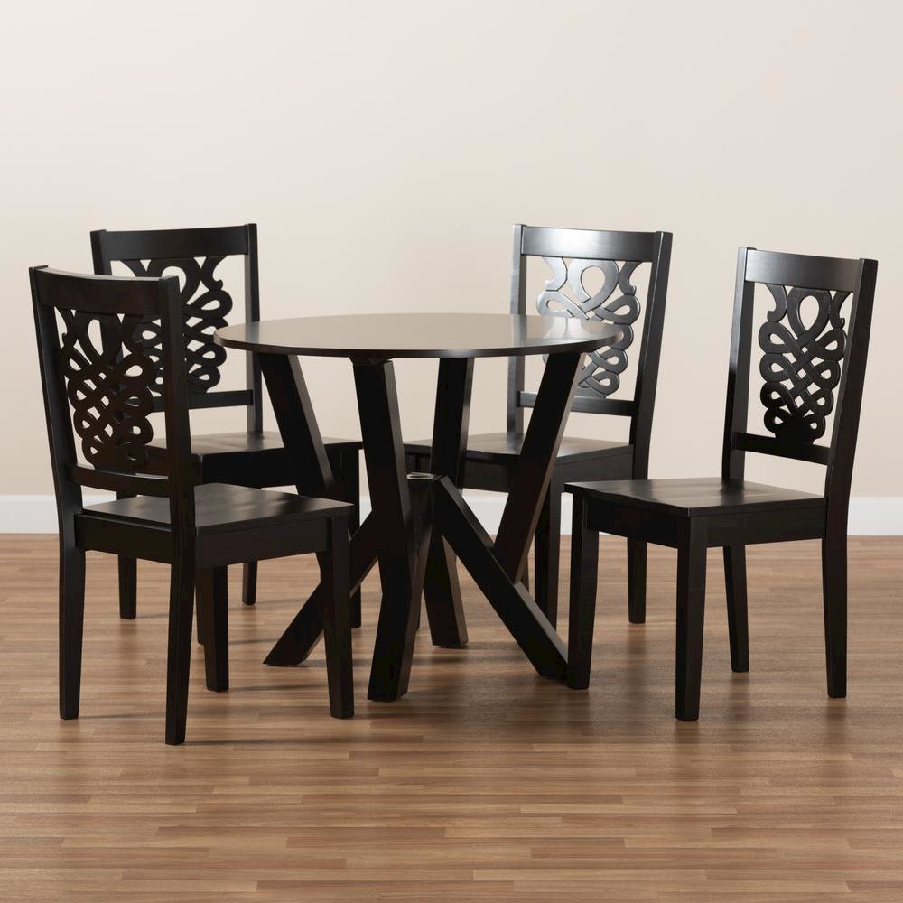 Transitional Dark Brown Finished Wood 5-Piece Dining Set