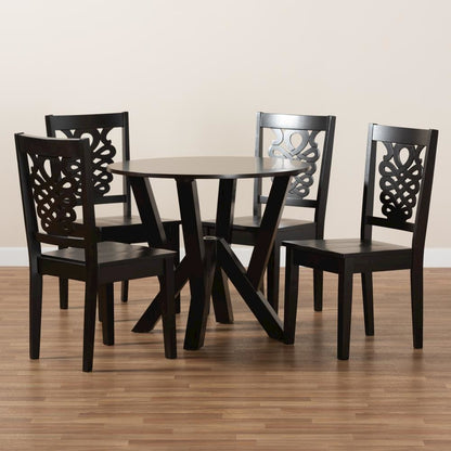 Transitional Dark Brown Finished Wood 5-Piece Dining Set