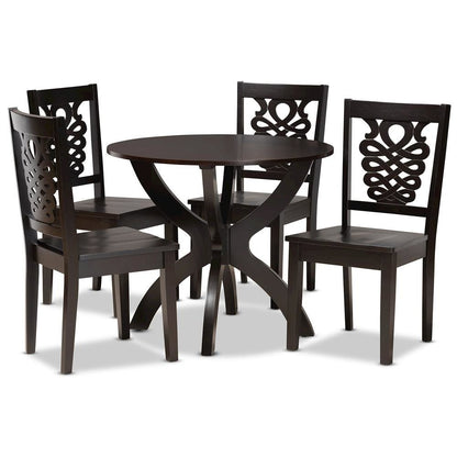 Transitional Dark Brown Finished Wood 5-Piece Dining Set