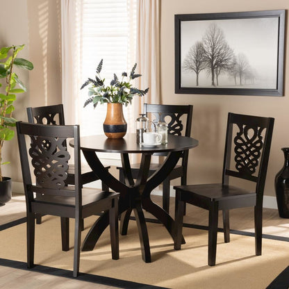 Transitional Dark Brown Finished Wood 5-Piece Dining Set