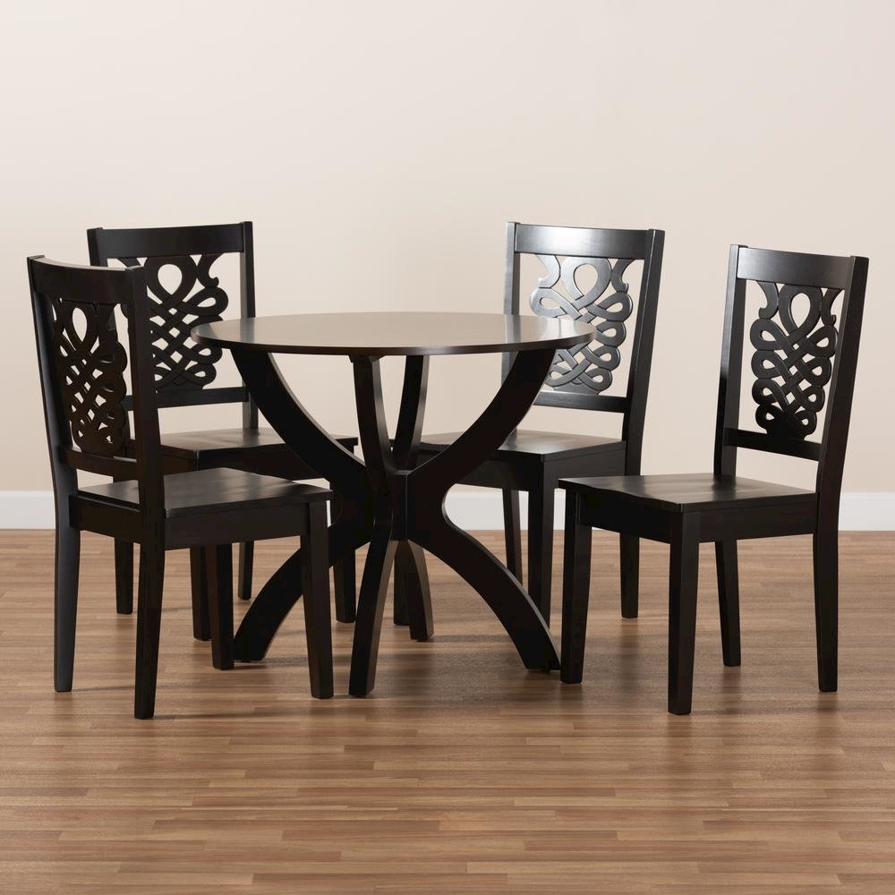 Transitional Dark Brown Finished Wood 5-Piece Dining Set