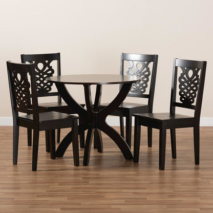 Transitional Dark Brown Finished Wood 5-Piece Dining Set