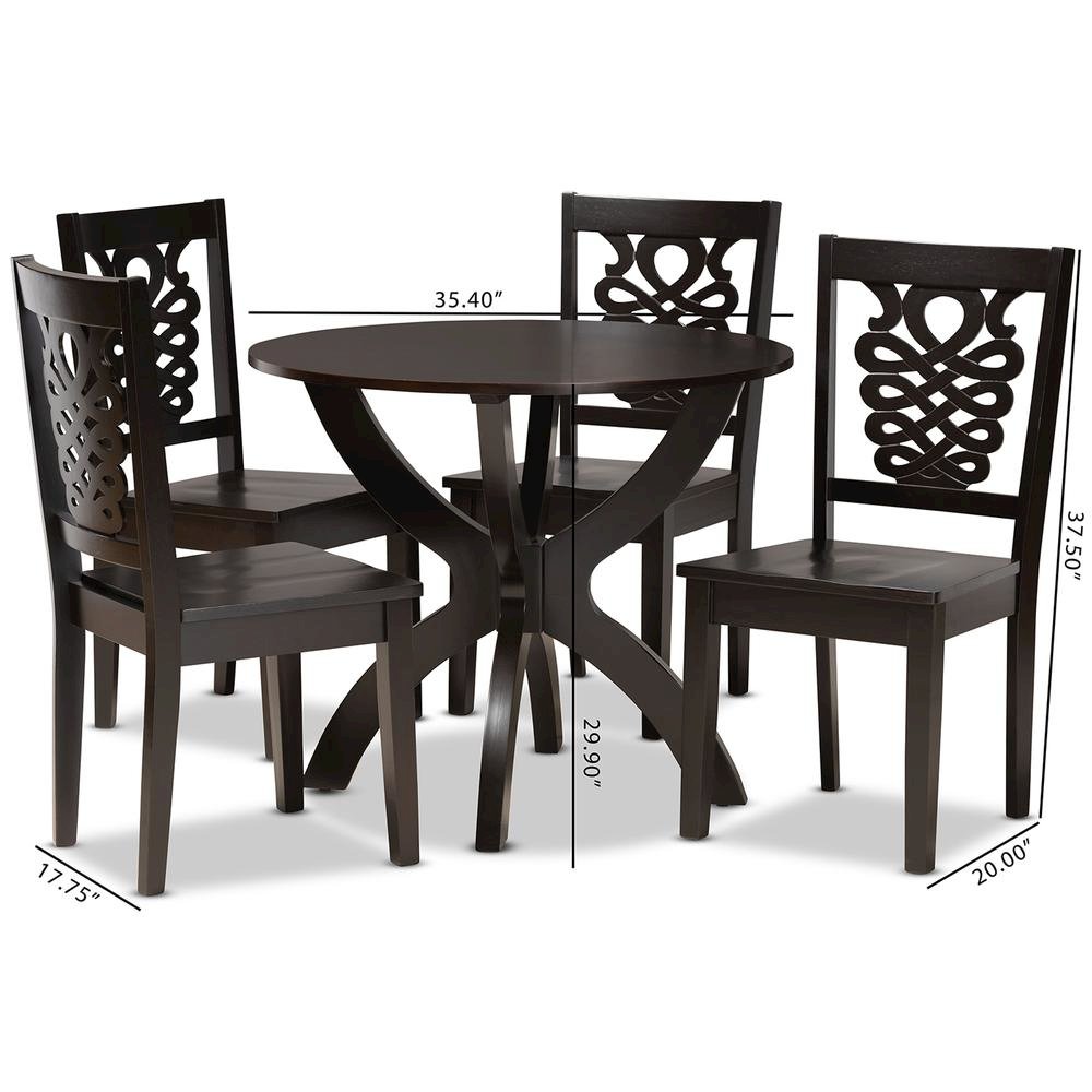 Transitional Dark Brown Finished Wood 5-Piece Dining Set