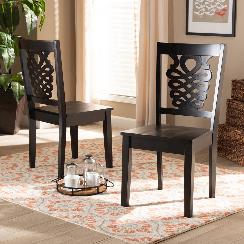 Transitional Dark Brown Finished Wood 2-Piece Dining Chair Set