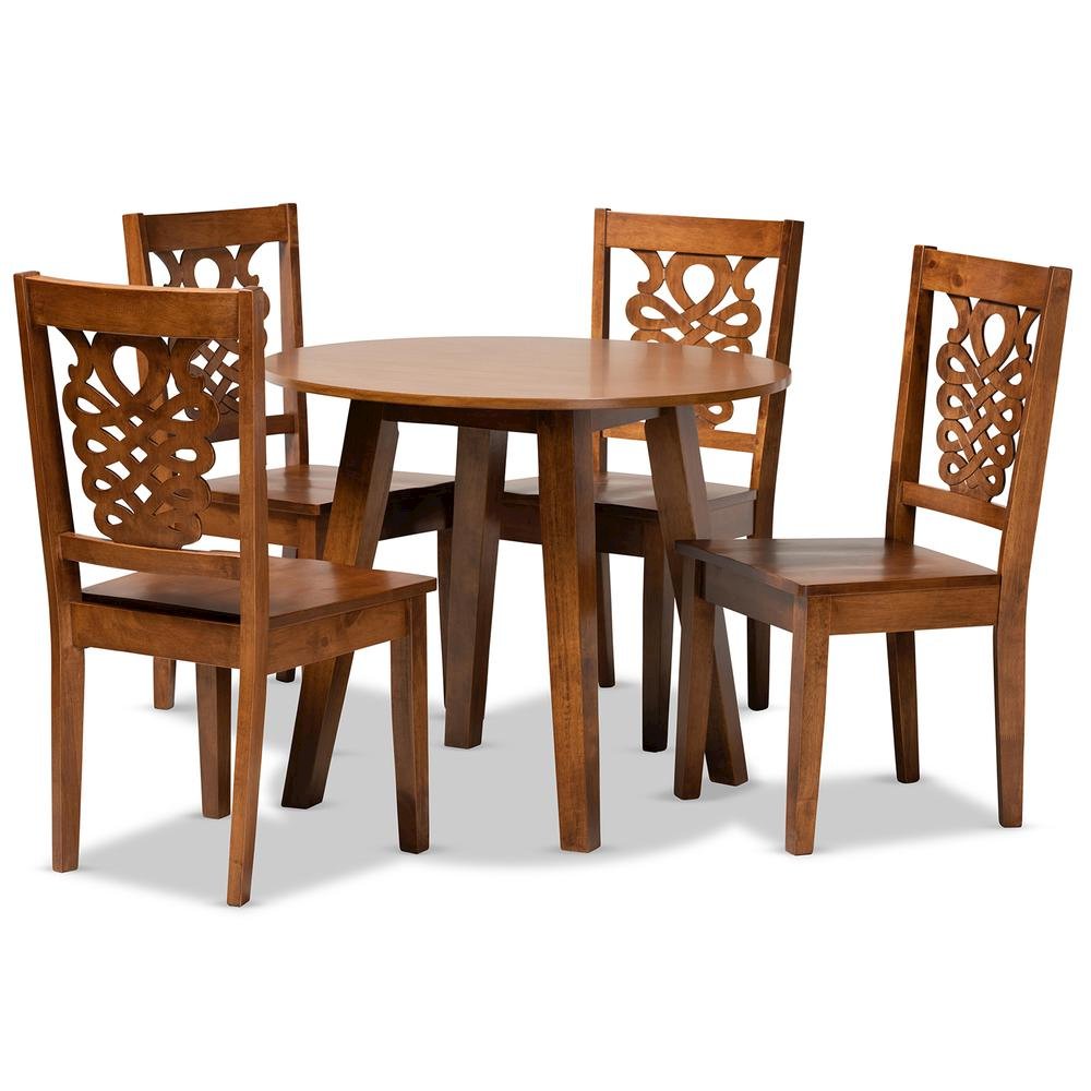 Transitional Walnut Brown Finished Wood 5-Piece Dining Set