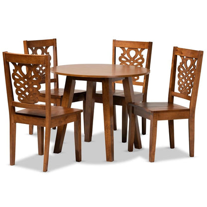 Transitional Walnut Brown Finished Wood 5-Piece Dining Set