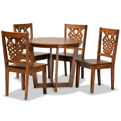 Transitional Walnut Brown Finished Wood 5-Piece Dining Set