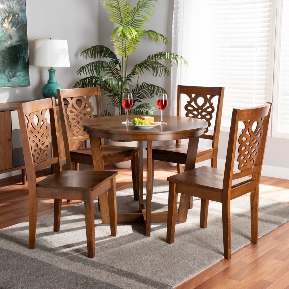 Transitional Walnut Brown Finished Wood 5-Piece Dining Set