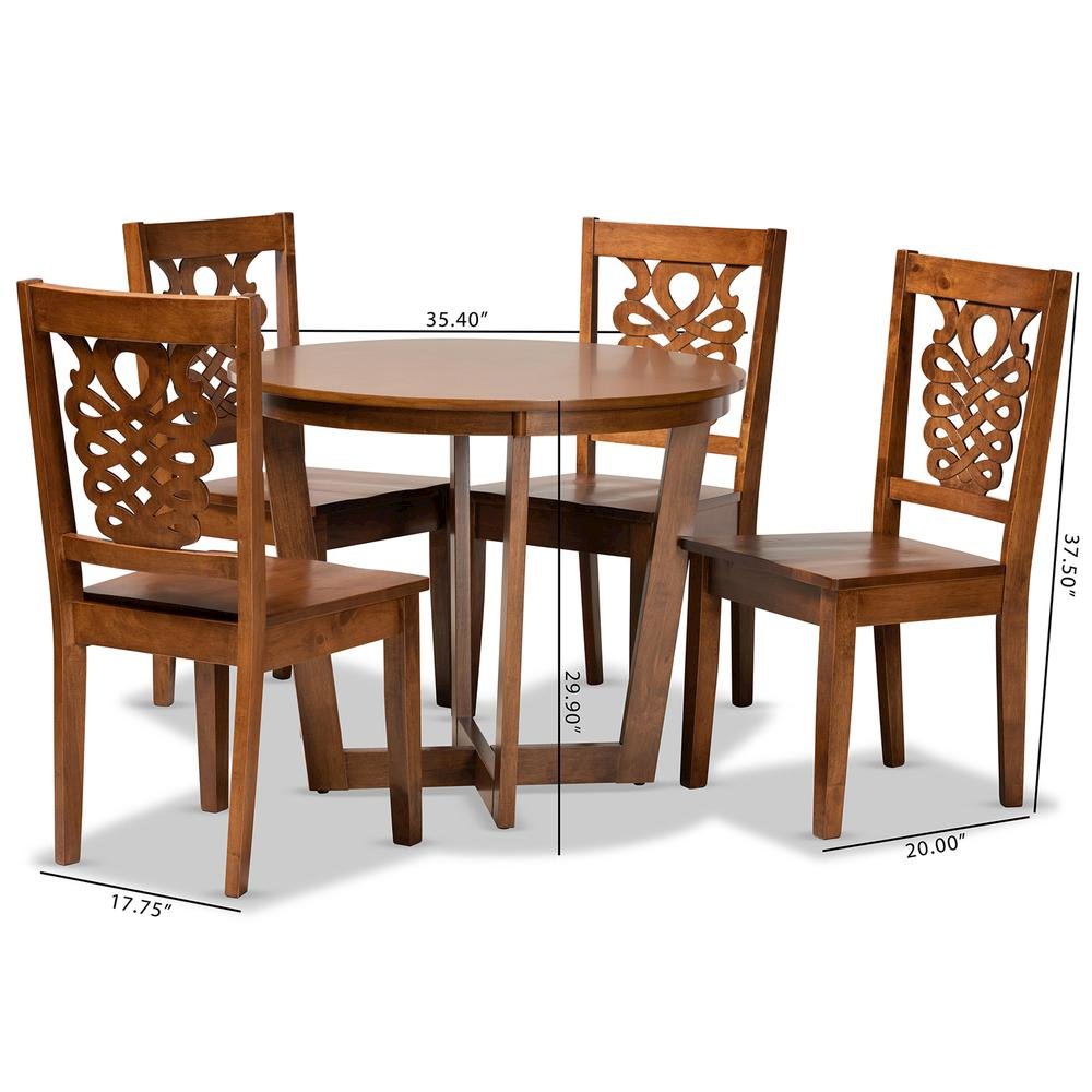 Transitional Walnut Brown Finished Wood 5-Piece Dining Set